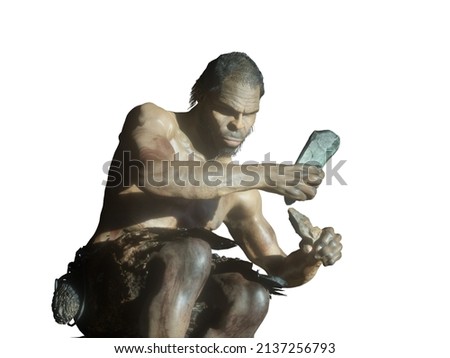 ancient primitive caveman with the stone in his hands render 3d illustration Stock fotó © 