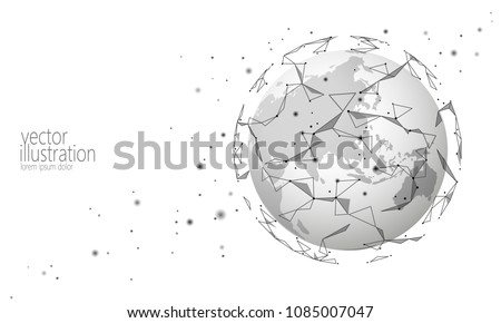 Global international connection information exchange blockchain cryptocurrency. Planet space low poly future technology finance banking design. Web security payment business vector illustration