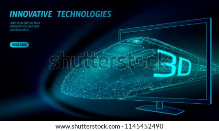 Streaming TV 3D vision low poly watch online. Modern high-speed bullet rail business concept. Dark blue polygonal triangle dots innovation augmented reality home cinema vector illustration