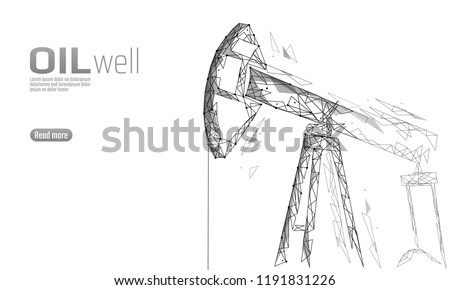 Oil well rig juck low poly business concept. Finance economy polygonal petrol production. Petroleum fuel industry pumpjack derricks drilling point line connection dots white vector illustration