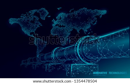 Oil pipeline world map business concept. Finance economy polygonal petrol production. Petroleum fuel industry transportation line connection dots blue vector illustration