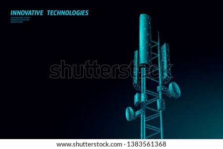 3d base station receiver. telecommunication tower 5g polygonal design global connection information transmitter. Mobile radio antenna cellular vector illustration