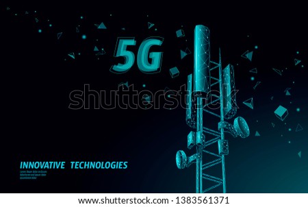 3d base station receiver. telecommunication tower 5g polygonal design global connection information transmitter. Mobile radio antenna cellular vector illustration