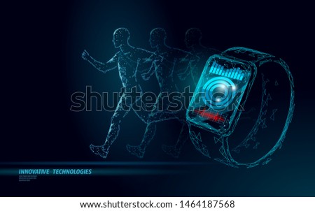 Smart watches fitness tracker health care device. Medicine app business concept. Human heart beat sport monitor modern design. Low poly polygonal design banner vector illustration