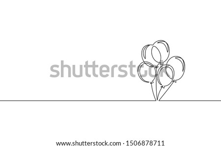 Single continuous one line art birthday celebration balloon. Holiday kids decoration  Concept design sketch outline drawing vector illustration