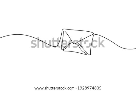 One line paper envelope. Black and white monochrome continuous single line art. Email message post letter send illustration sketch outline drawing