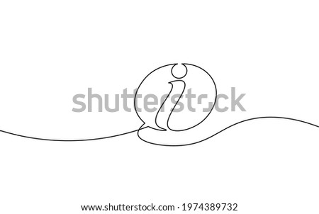 Information symbol one continuous line art. One line tourism assistance service desk inform design. Social media settings mark support help vector illustration