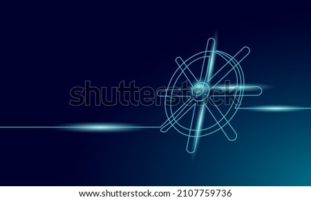 Wheel helm computer developer app concept. Business digital open source program. Data coding steering 3D low polygonal vector line illustration