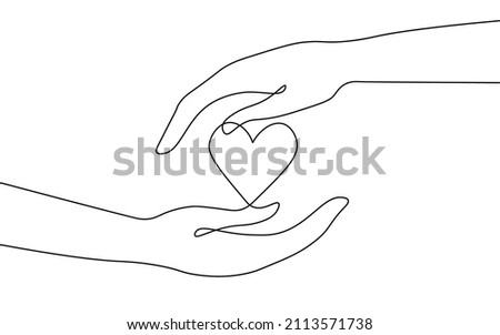 Fundraising giving heart symbol money hand. Continuous one line draw sketch art. Charity volunteer giving donate social project. Finance funding vector illustration