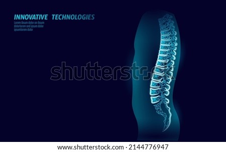 3D backbone low poly. Physical therapy manual osteopathic massage. Cure bone disease wellness health alternative medicine rehabilitation vector illustration