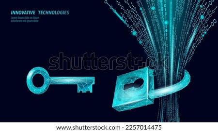 Cyber safety padlock on data mass. Internet security lock information privacy low poly polygonal future innovation technology network business concept blue vector illustration