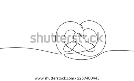 One line continuous pretzel bakery symbol concept. Silhouette bread salty German snack icon. Digital white single line sketch drawing vector illustration