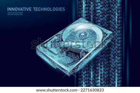 HDD hard disk drive file hardware. 3D low poly information storage record system IT technology computer vector illustration