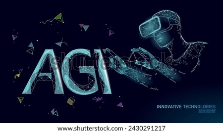 Artificial general intelligence low poly letter symbols. Minimalist style AGI icon. Man head machine learning concept technology AI brain vector illustration