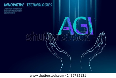  Artificial general intelligence wire web low poly letter symbols. Minimalist style AGI icon. Woman head machine learning concept technology AI brain vector illustration