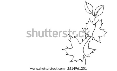 One line continuous autumn leaves symbol concept. Silhouette Canadian maple acer tree. Digital white single line sketch drawing vector illustration