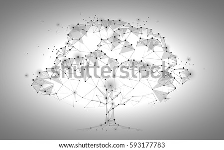 Abstract image of a tulip in the form of a starry sky or space, consisting of points, lines, and shapes in the form of tree, stars and the universe. Vector business