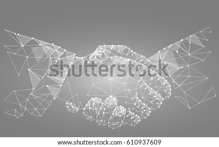 two hands handshake polygonal low poly contract agreement monochrome on a light background. vector
