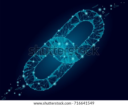 Blockchain link sign low poly design. Internet technology chain icon triangle polygonal hyperlink security business network concept. Blue futuristic style wire connected point vector illustration