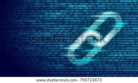 Blockchain hyperlink symbol on binary code number big data flow information. Cryptocurrency finance bitcoin business concept vector illustration background template
