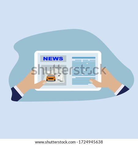 Vector of hand holding tablet and in the monitor have news about coronavirus, people use tablet to check cover 19 news