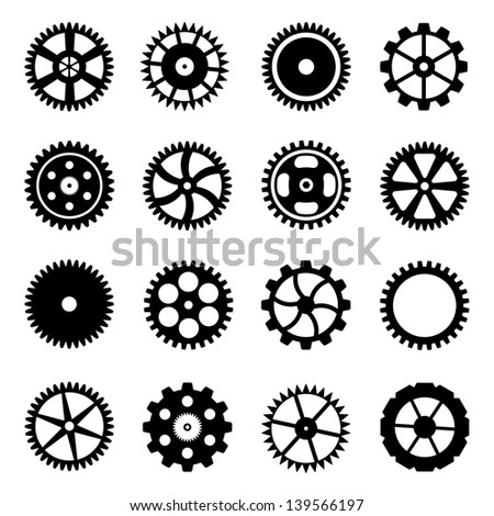 Set of cogwheels (gear wheels) isolated on white background. Vector illustration.