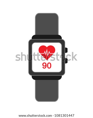 smart watch wearable technology heart cardiology.Heart rate. Fitness tracker smart watch illustration with heart rate monitor, flat cartoon vector style design. Modern stylish wearable device