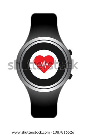 smart watch wearable technology heart cardiology.Heart rate. Fitness tracker smart watch illustration with heart rate monitor, flat cartoon vector style design. Modern stylish wearable device