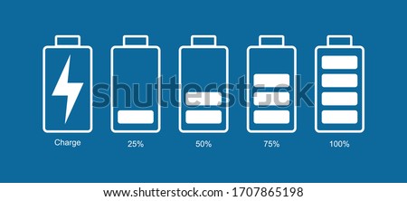 Battery icon set. Vector illustration. Discharged and fully charged battery smartphone. Set of battery charge level indicators. Icon isolated on black background. Vector info graphic.