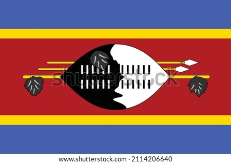 The national flag of Swaziland (Eswatini) Flag Official colors and proportion correctly. Kingdom of Eswatini flag. Vector illustration.  Swaziland national flag vector icon