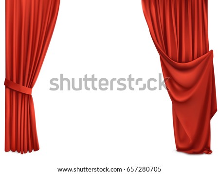 Background with luxury scarlet red silk velvet curtains and draperies