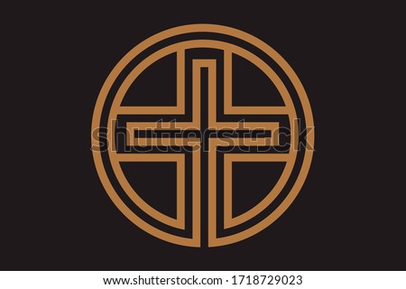 Christian cross icon in the circle. Christian cross sign isolated on background. Vector illustration.