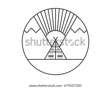Wigwam, mountains, the sun, the coin design or logo Photo stock © 