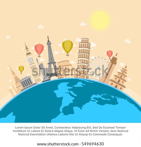 Travel, journey, trip vector. vacation or countries of the world icon with daylight background