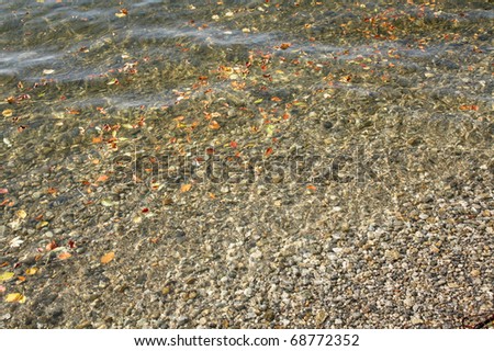 Water lapping up on the shore of a lake.