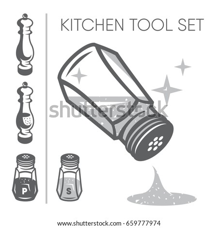 Kitchen tool set. Salt and paper shakers on a white background