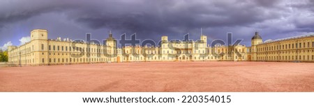 Gatchina Palace panorama  clouds  rain rainbow Russia