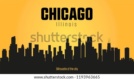 Chicago Illnois city silhouette and yellow background