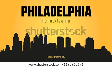 Philadelphia Pennsylvania city silhouette and yellow background