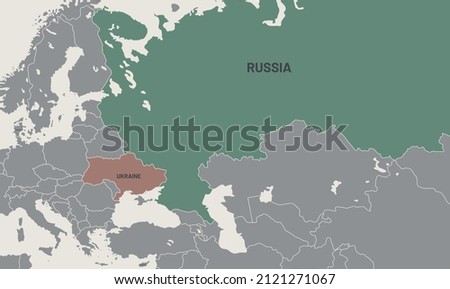 Russia and Ukraine map on world map. The borders of Russia and Ukraine are colored. It looks different from other countries. Representation of limits on the possibility of war.