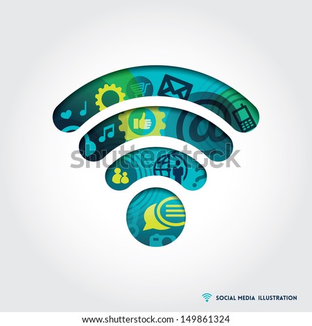 Minimal style Wifi Signal symbol Illustration with Social media Concept