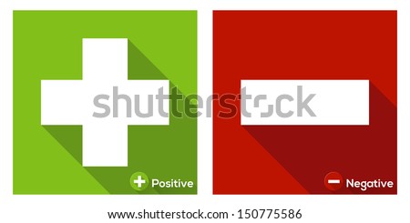 Plus sign in green and Minus sign in red / flat icon with long shadow