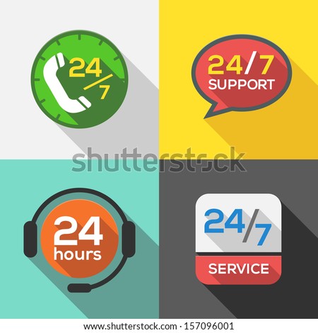 Customer Service 24 hours Support Flat Icon set