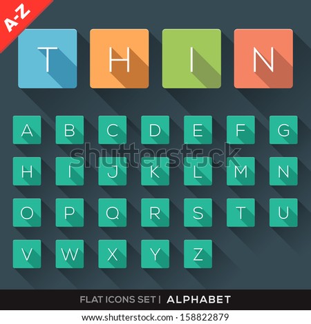 A-Z Flat Icons Alphabet Letter Set with long shadow