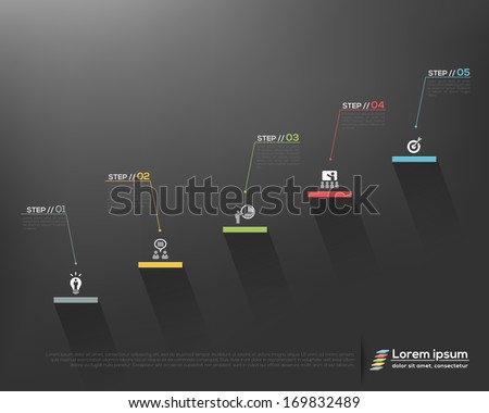 Modern business stair steps to success options on grey background Vector graphic design template