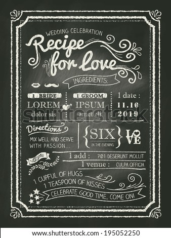 Recipe chalkboard Wedding Invitation card background