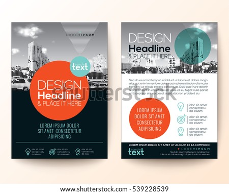 poster flyer pamphlet brochure cover design layout with circle shape graphic elements and space for photo background, black, red, turquoise color scheme, vector template in A4 size