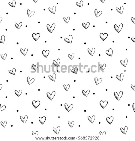 Vector seamless retro pattern, polka dot with hearts. Can be used for wallpaper, pattern fills, web page background,surface textures