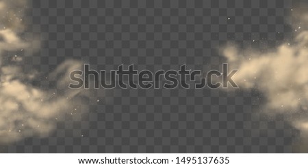Cloud of brown, heavy thick dust bursting with from two sides, frozen motion 3d realistic vector background. City smog, polluted and dirty air with dust or dirt particles, soil erosion illustration