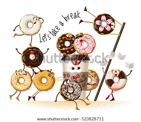 Vector illustration design a poster with cartoon characters donuts
